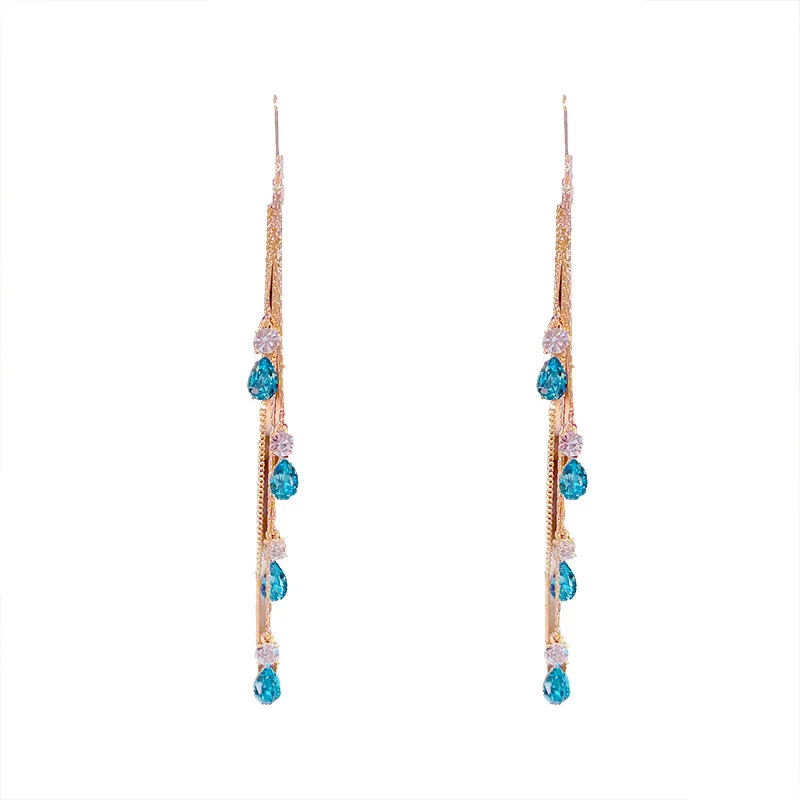 

New Arrival Fashion Blue Drop Ear Line Tassel Earrings