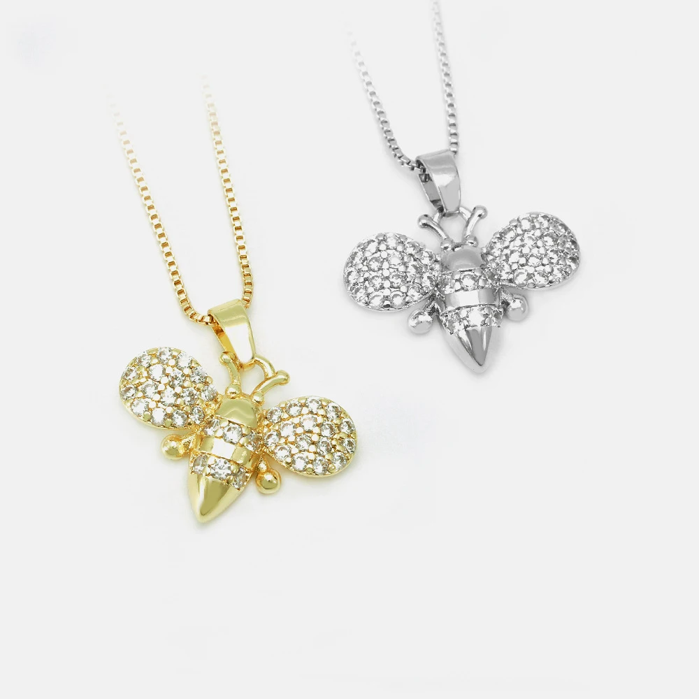 

Wholesale jewelry gold plated CZ bee pendant necklace