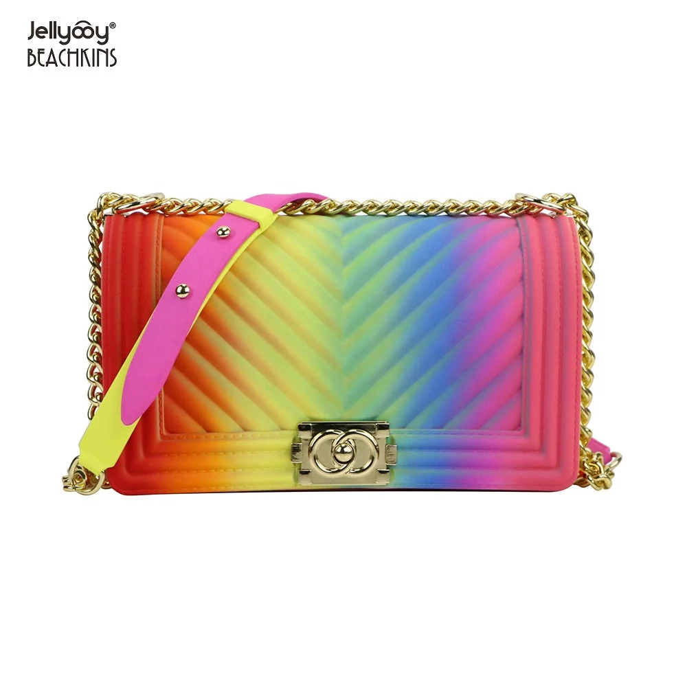

Jellyooy BEACHKINS Rainbow Matte Jelly Bags PVC V Stripe Multicolor INS Chic Girl Colorful Large Jelly Crossbody Bag, 20 colors. accept make new colors.