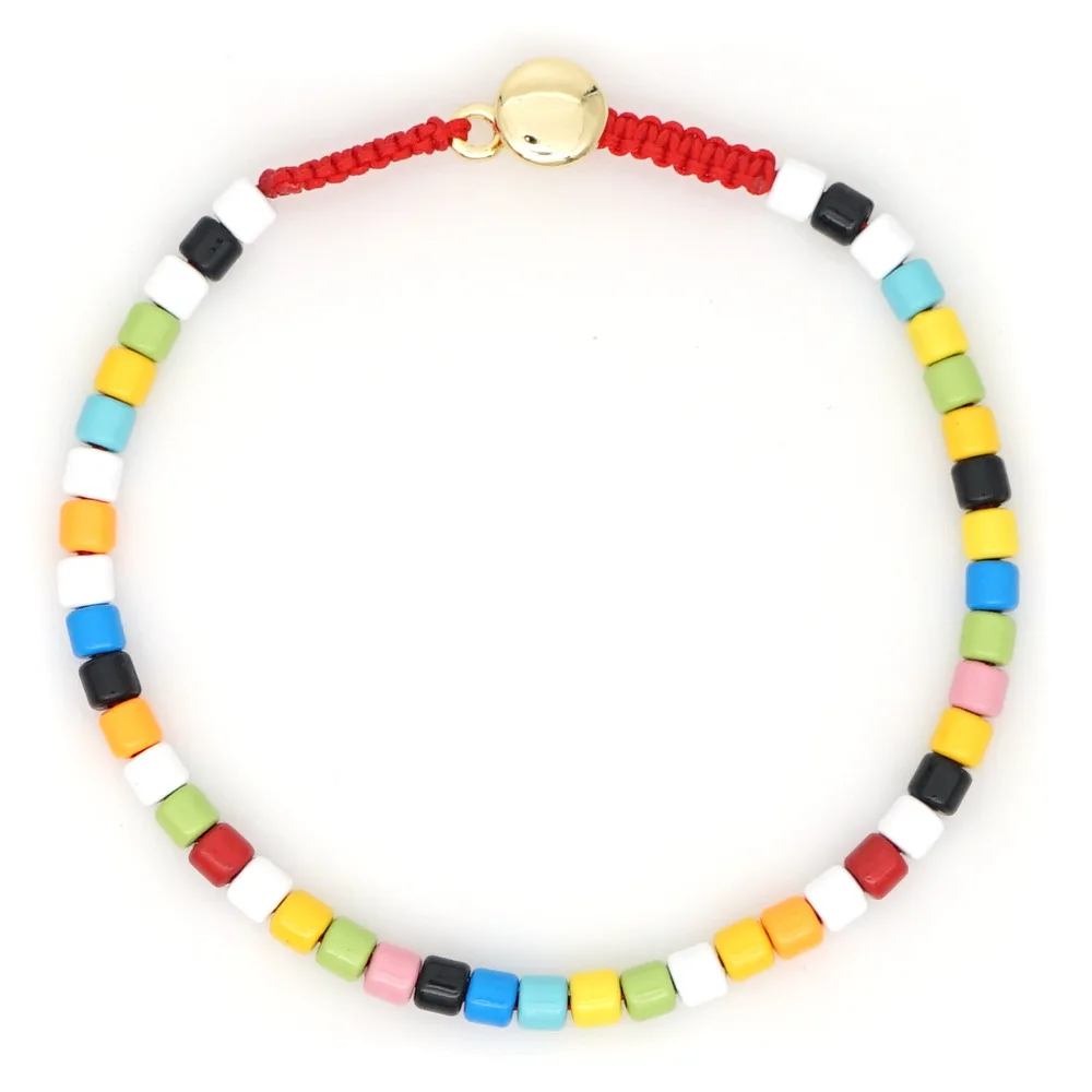 

VRIUA Handmade Rainbow Enamel Tile Beads Bracelet Lucky Red Rope Women Men Bracelets Couple Friendship Kids Jewelry