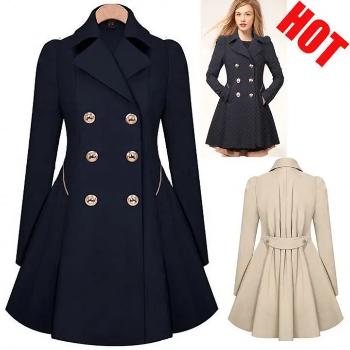 

Ladies lapel windbreaker long spring parka coat trench outwear work jacket for women