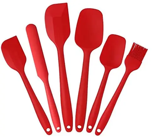 

6Pcs set Silicone Heat Resistant Kitchen Cooking Utensils Non-Stick Baking Tool tongs ladle gadget, Green red black pink