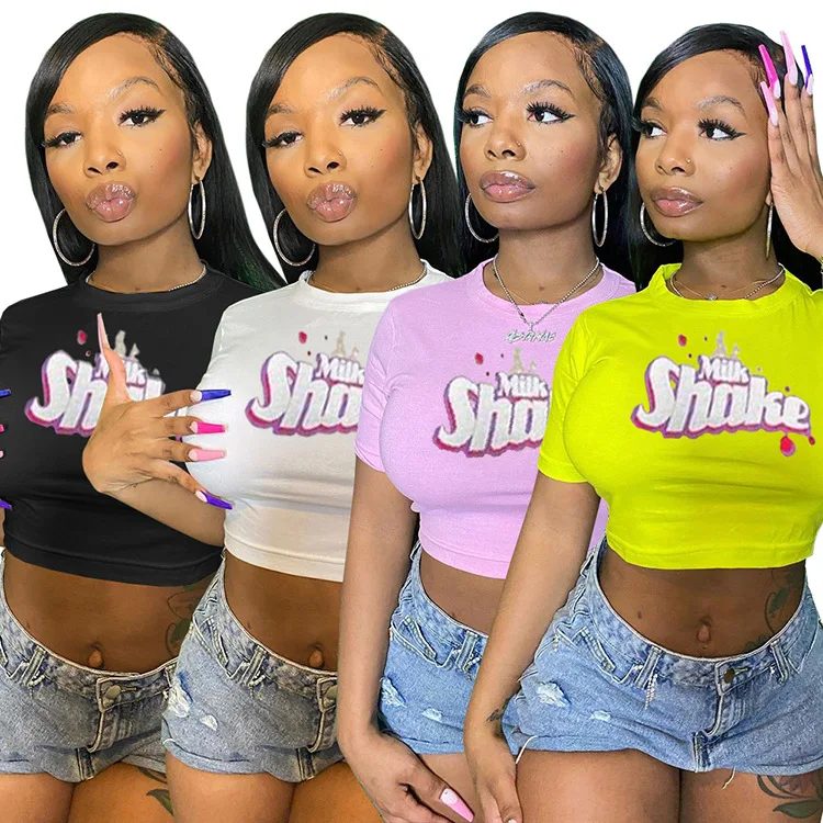 

Custom logo summer print graphic tshirt short sleeve t-shirts crop top t shirt for women, Black,purple,yellow,white