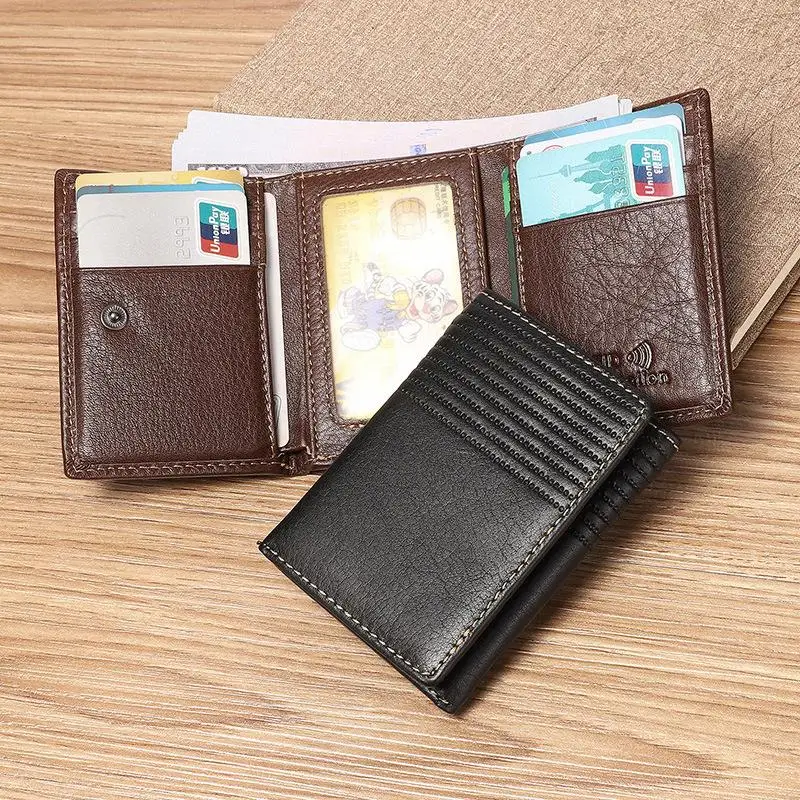 

AIYIYANG Anti-Degaussing Wallet Men's Short Leather Tri-Fold Bag New Rfid Anti-Theft Brush Coin Purse