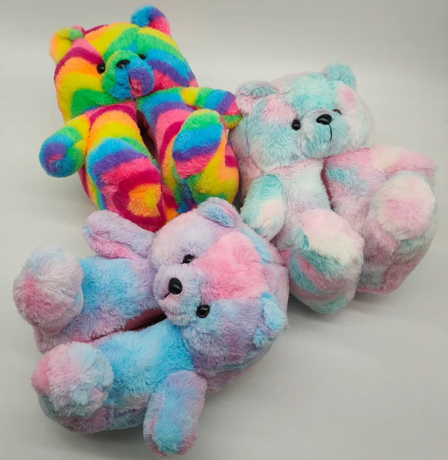 

New Arrival teddy bear slippers Unisex House non-slip Rainbow bear slippers for adults