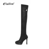 China great quality genuine leather black high heel over the knee boots