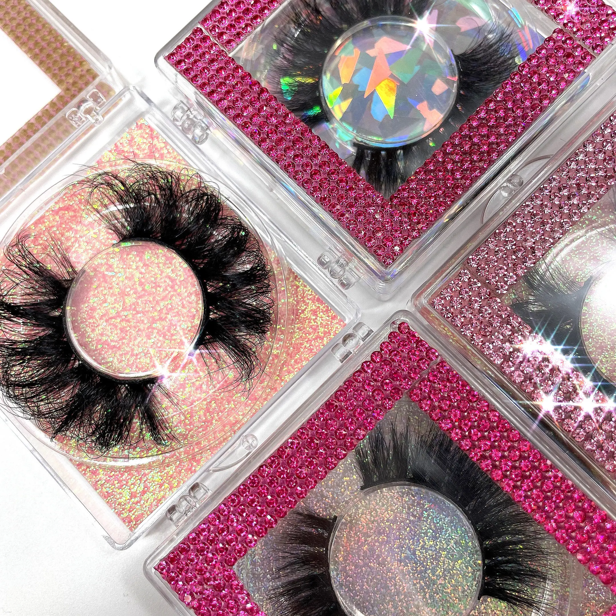 

Fluffy lashes 25mm mink eyelash vendor wholesale custom clear square butterfly rhinestone lashese with case, Natural black