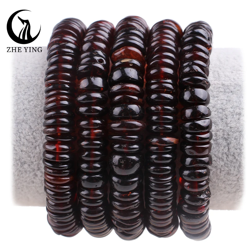 

Zhe Ying 2x10mm bloody amber stone bracelet trade heishi cherry red amber beads rondelle natural amber bracelet natural