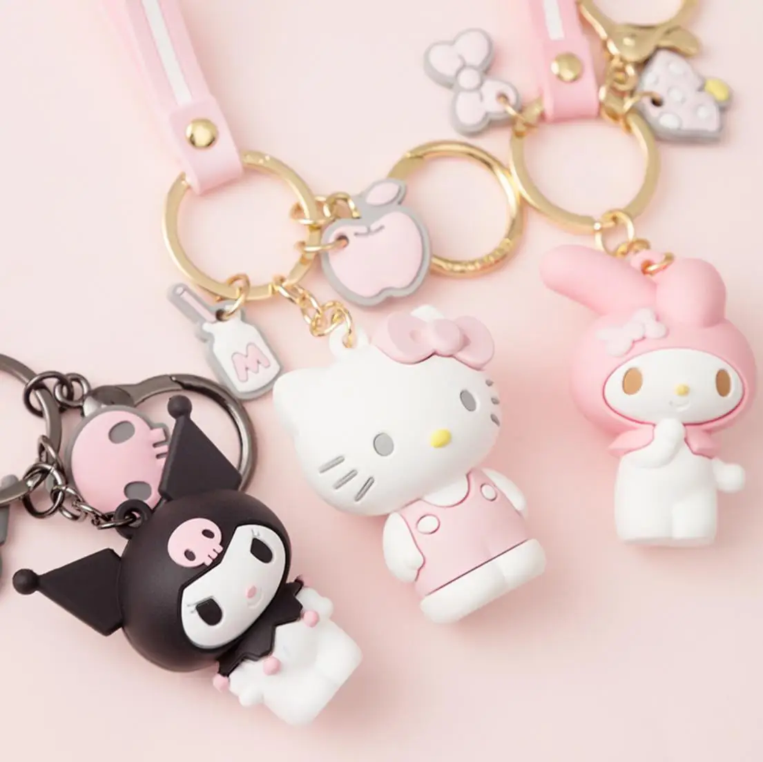 

Hello Kitty Kuromi Keychain Fashion Key Ring 3D Figure Key Chain Charm Key Holder, Colorful