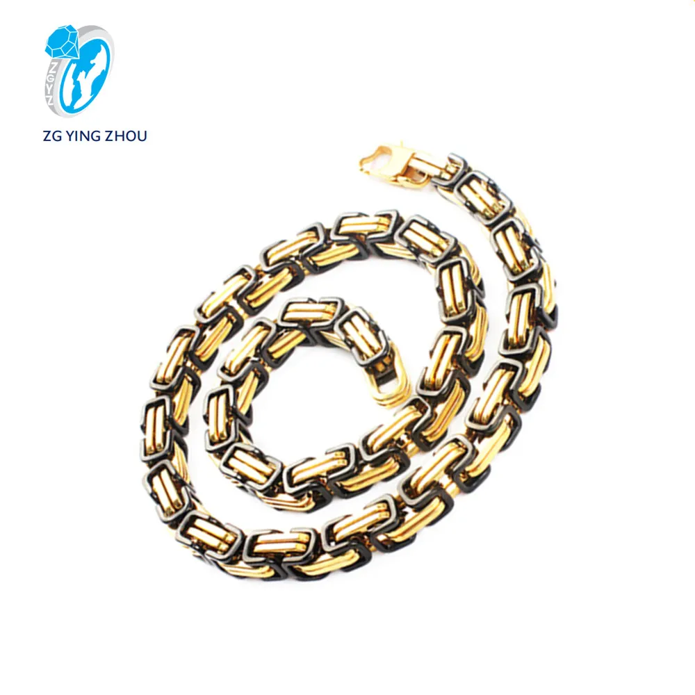 

Hot sale fashion emperor chain stainless steel golden black hip hop bracelet necklace set ornament