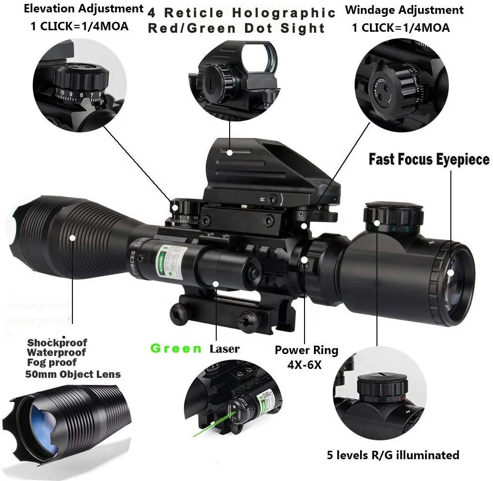 Tactical 4-16X50EG Scope Holographic Dual Illuminated Dot Sight+Red Laser Sight 