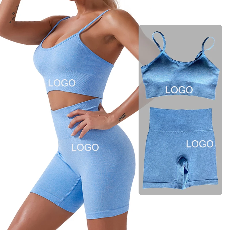 

Women custom logo ombre seamless yoga set high quality sportive bra crop top biker shorts workout clothes sets yoga suit