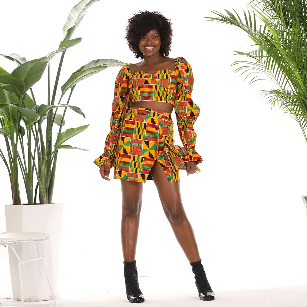 

2021 African Printed Wholesale Sexy Two Piece Set Women Clothing Manufacturer Women Two Piece Set Clothing Skirt Dress, Customized color