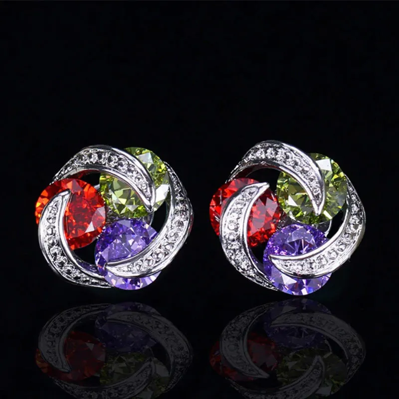 

CAOSHI AAA Cubic Zirconia Stud Earrings Women Round Crystal Girl Ear Studs Multicolor Fashion Jewelry, 5 colors