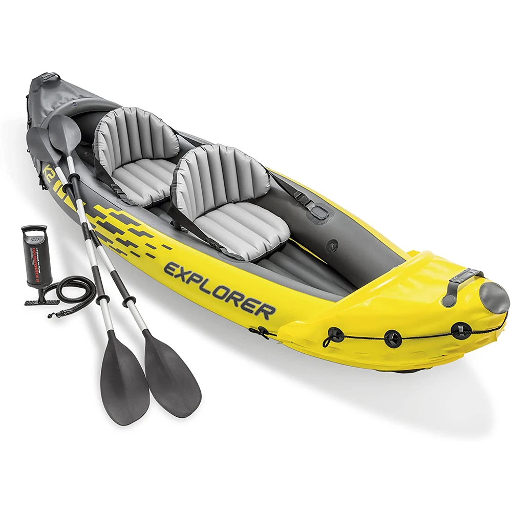 

2-Person Inflatable kayak canoe pvc dinghy raft pump seat drop-stitch floor laminated professional Sport Water Kayak, Yellow