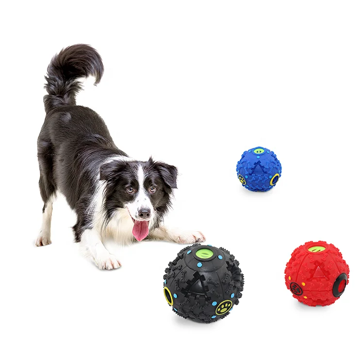 

Factory Good Quality Hot Sell Plastic Dogs Food Treat Ball Pet Toy Ball Dog Toys Chew, Black red blue