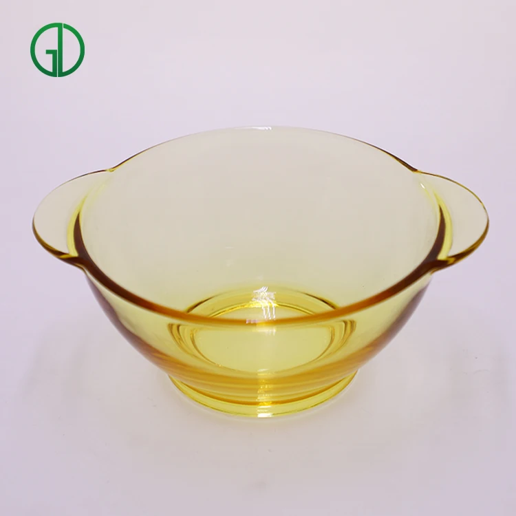 

New Hand Blown Pyrex Heat Resisting Clear Round Borosilicate Glass Fruit Salad Bowl For Food, Yellow