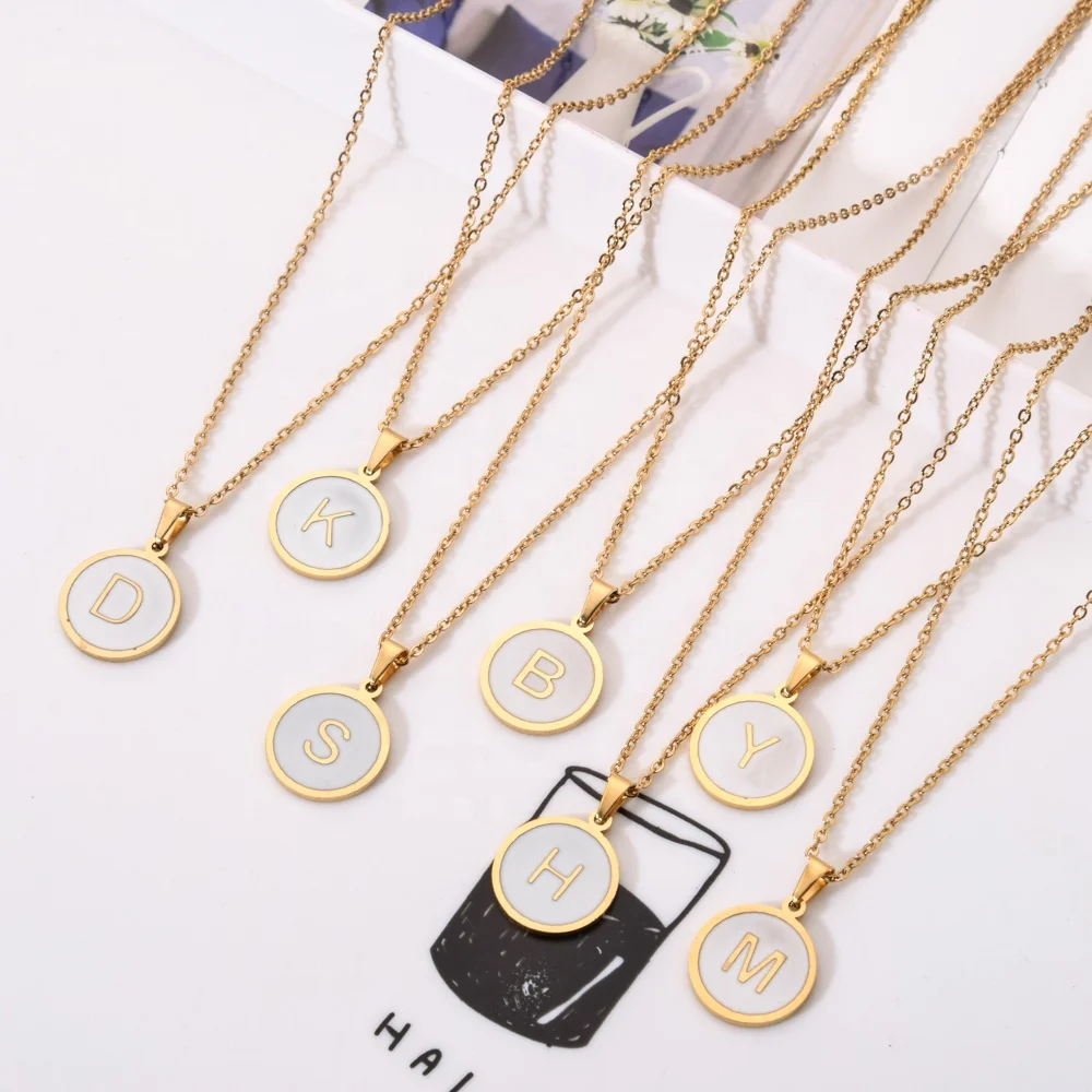

Gold Color 26 Letter Necklace Initial Alphabet Shell Pendant Necklace Fashion Titanium Steel Chain Necklace Women Jewelry Gifts
