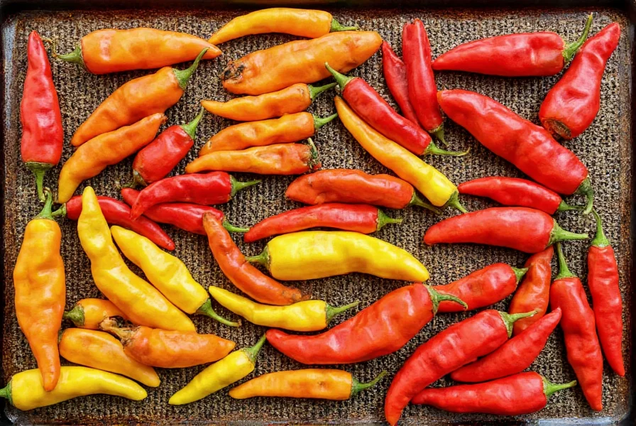 Various chili pepper varieties arranged on a dehydrator tray with optimal spacing for air circulation