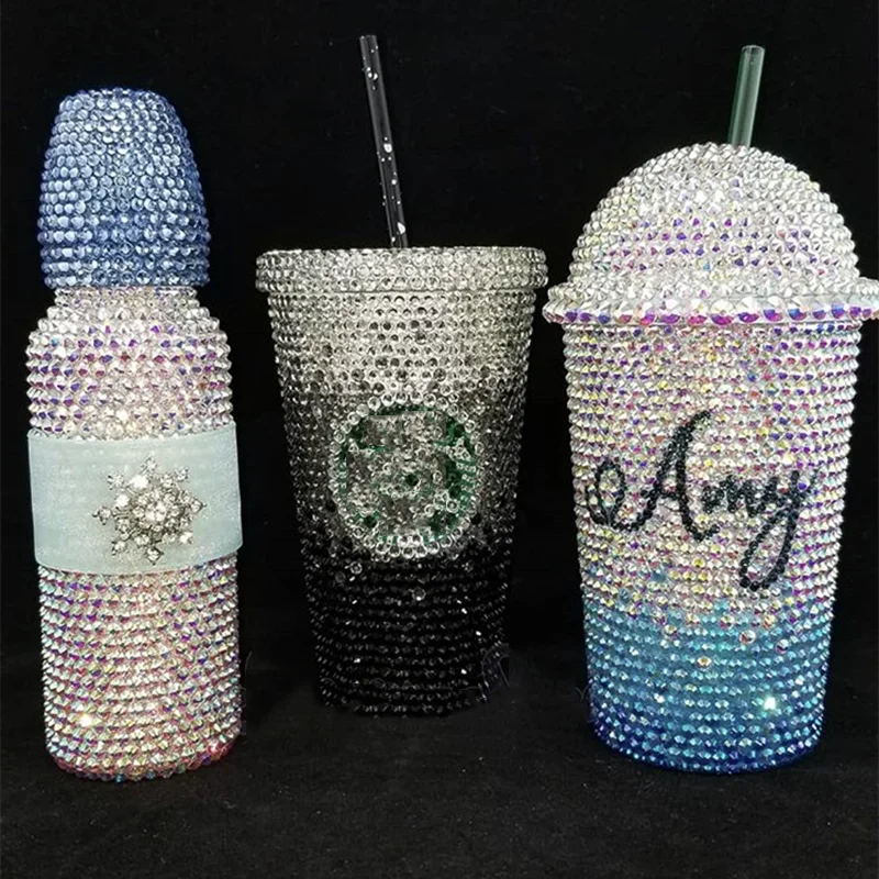 Custom Rhinestone Transfer Water Bottle Hot Fix Rhinestone Trim Diamond