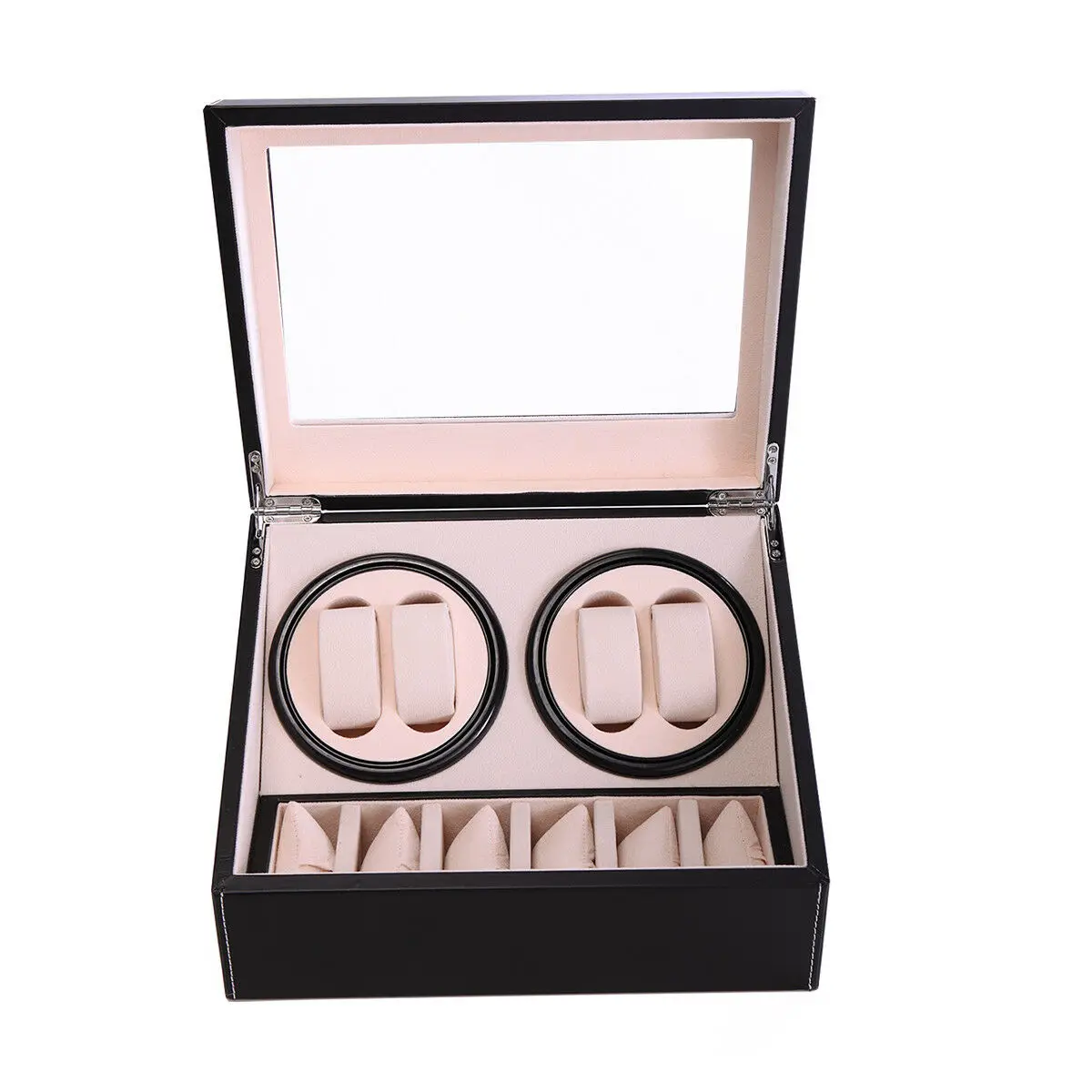 

Q109 Black Brown 4 + 6 Automatic Rotation Leather Wood Watch Winder Storage Display Watch Box & Cases, 2 color