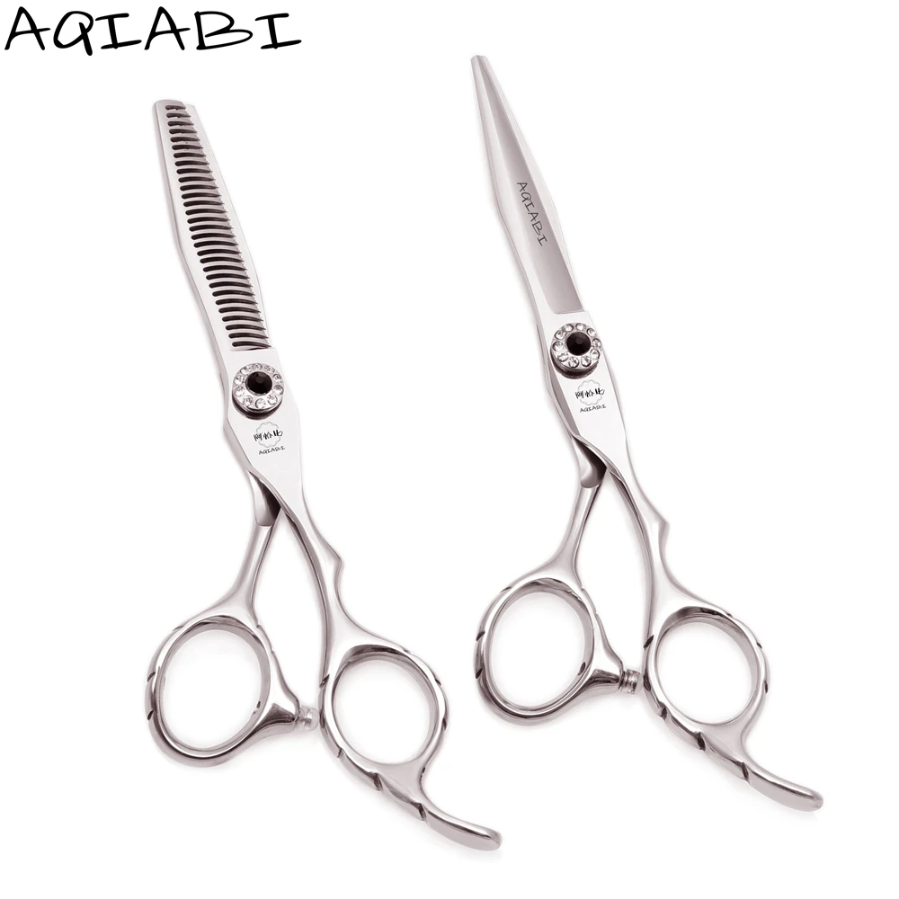 

Hairdressing Scissors 5.5'' 6" AQIABI JP 440C Cutting Scissors Thinning Shears Hair Scissors Antler Tooth A9009, Shiny