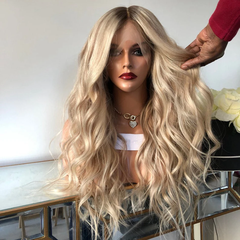 

150 Density Wavy Blonde Lace Front Human Hair Wigs for White Women Transparent Lace Frontal Lace Highlight Ombre Blonde Wigs