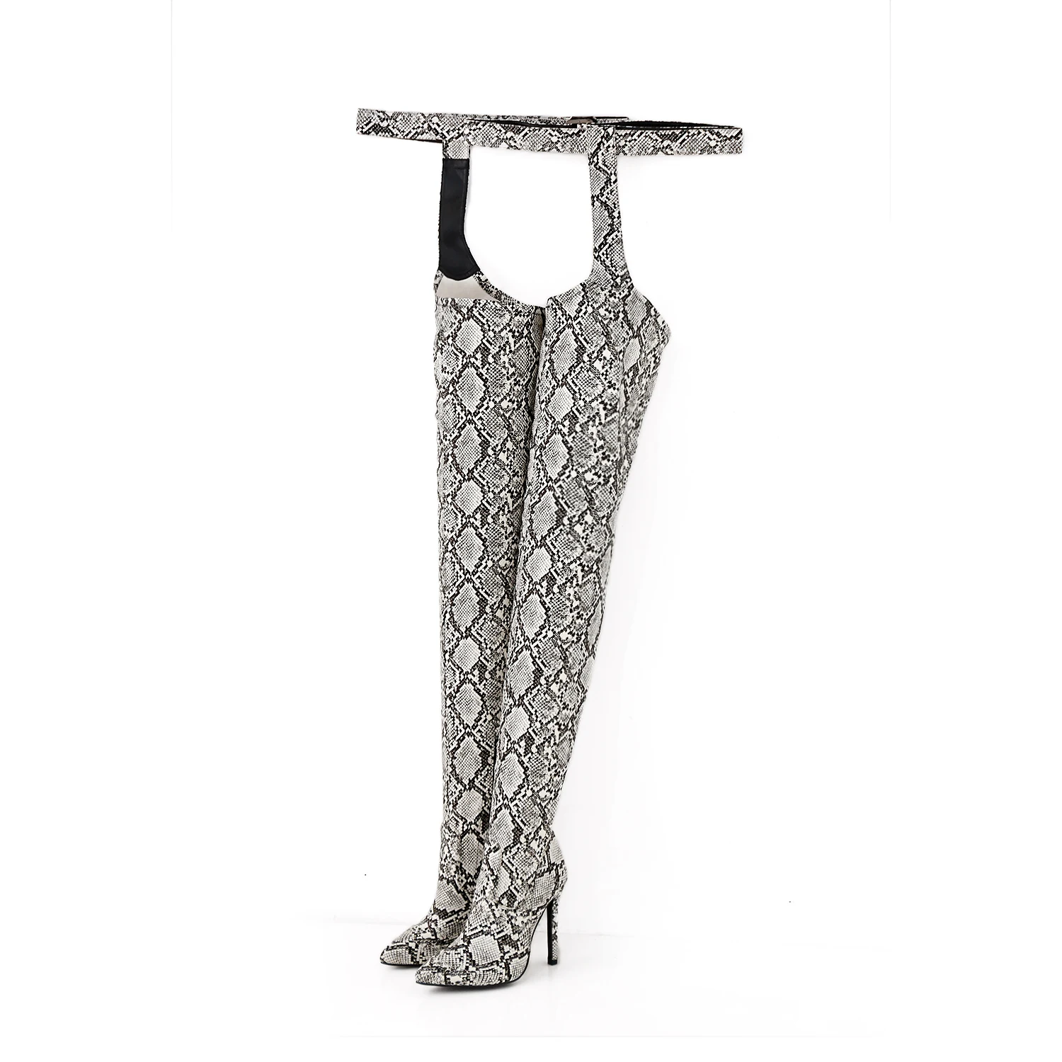 

Fashionable Luxury Sexy Shoes Snakeskin Designer Women's Heel Long Heels Leather Dancer Stripper High Knee Boots Women Shoes, Black