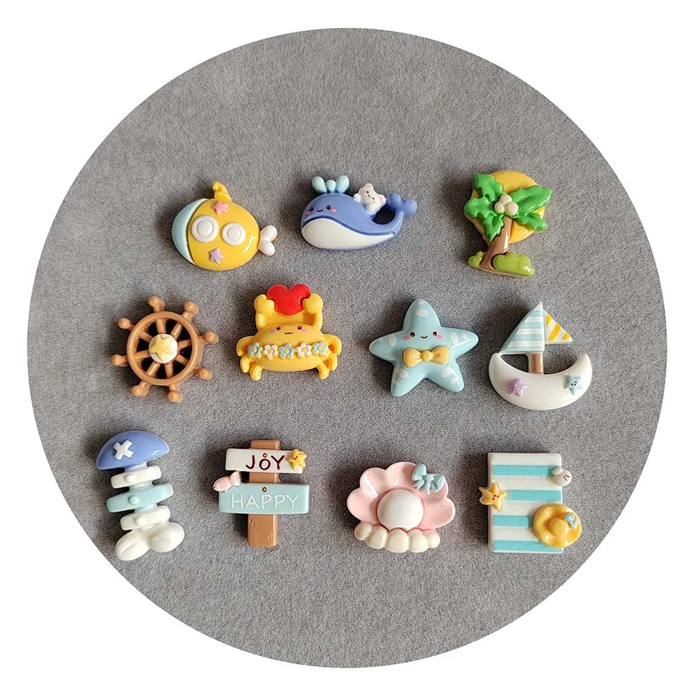 

Cartoon Ocean Series Flat Back Resin Cabochon Scrap Booking Craft DIY Hair Bows Accessories Phone Case Decoration