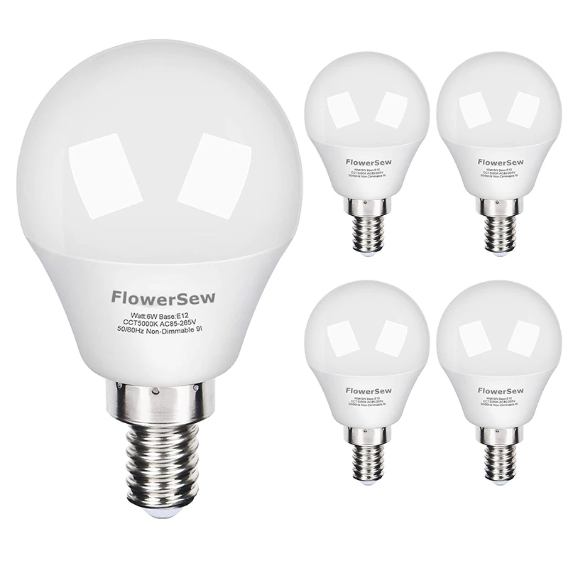 

FlowerSew LED Ceiling Fan Bulb 60W Equivalent, Daylight 5000K G45 Globe Light Bulbs