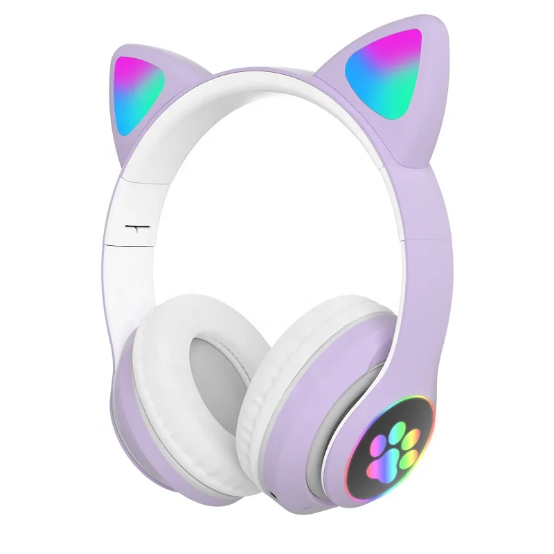 

Dropshipping Cartoon Wire less STN28 Headphone Pink Cat Ear Paw Headset for Children