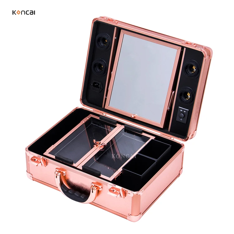 Rose Gold Koncai Custom Professional Makeup Vanity Case Box Cosmetics