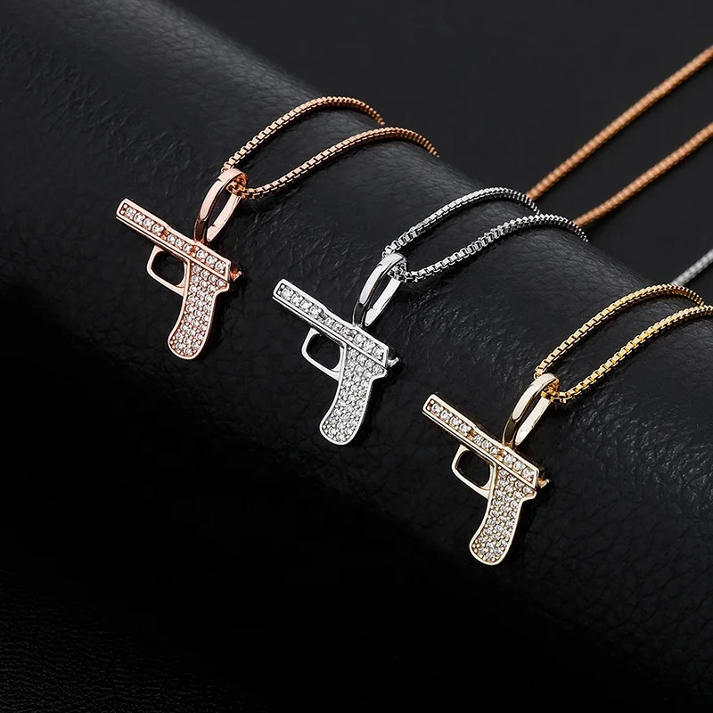 

New 100% 925 Sterling Silver Gun Pendant High Quality Iced Out Cubic Zirconia Hip Hop Fashion Delicate Bling Jewelry Women Gifts