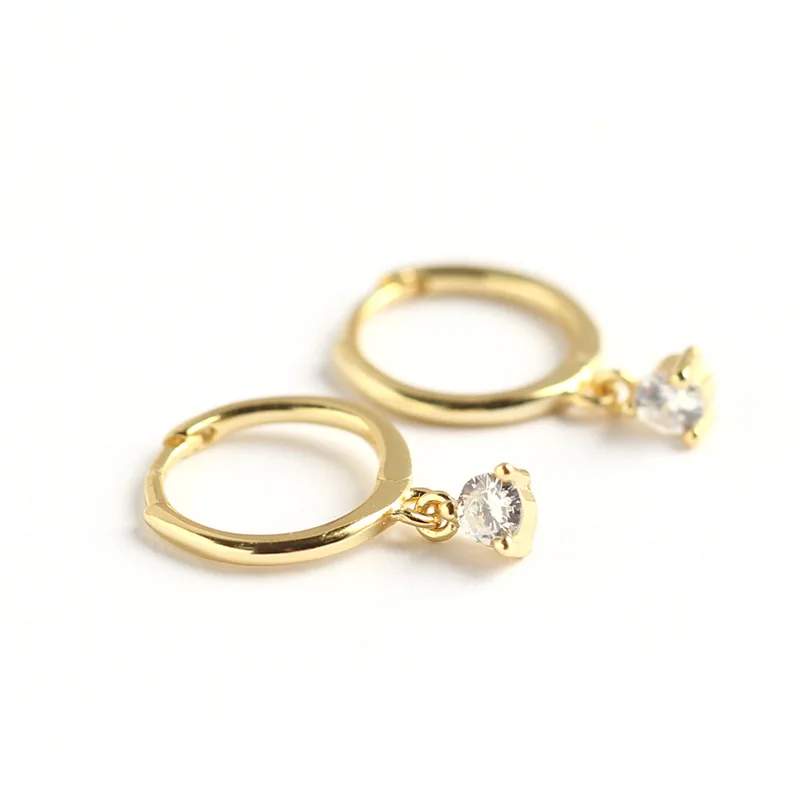 

Trendy 925 sterling silver gold plated luxury jewelry zircon pendant hoop earrings for women