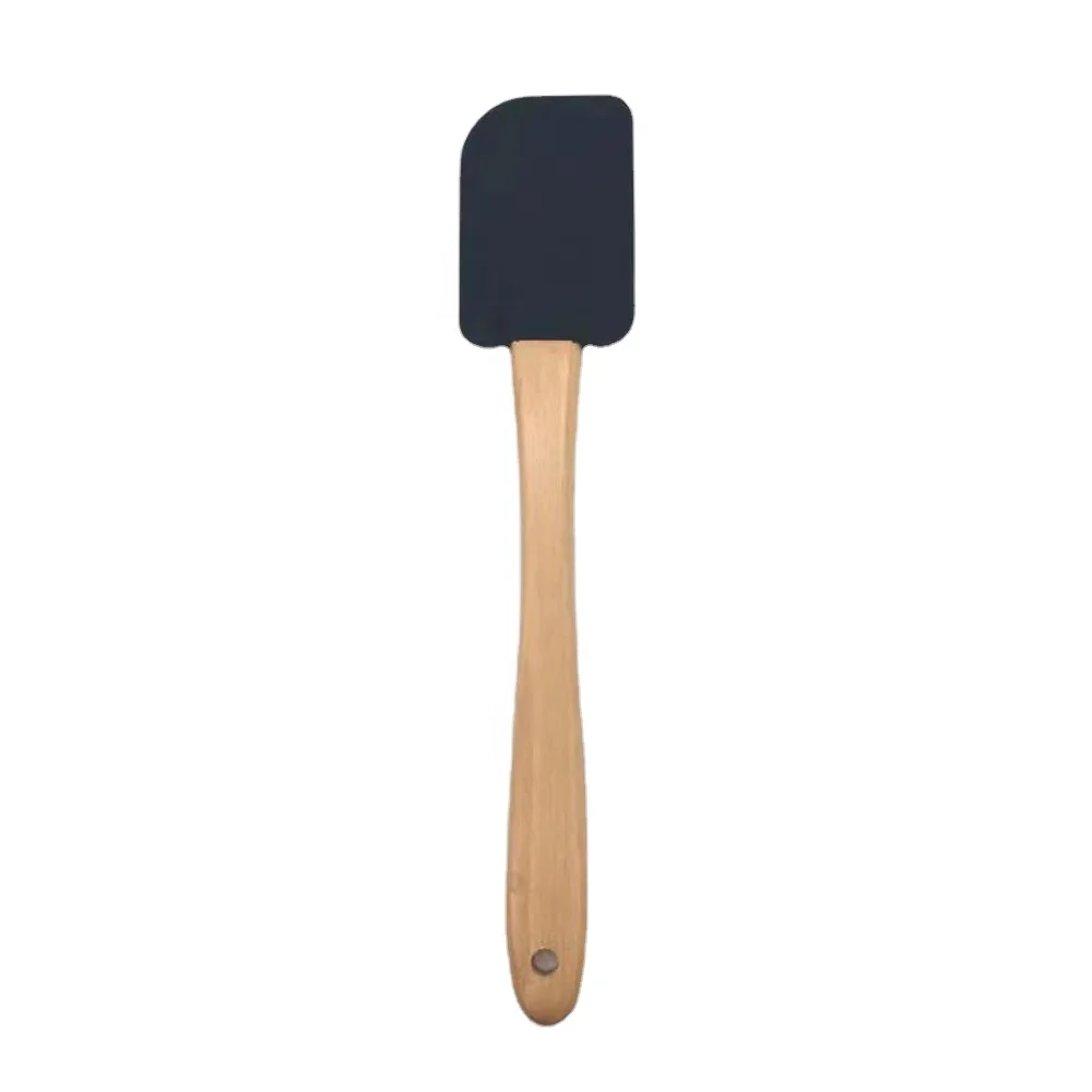 

heat resistant spatula silicone butter scraper spreader with beech wood handle, Natural