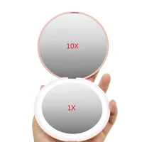 

Mini Double Sided women Travel Cosmetic Folding Led Mirror 10x Portable Light Pocket LED Makeup Mirror With Light