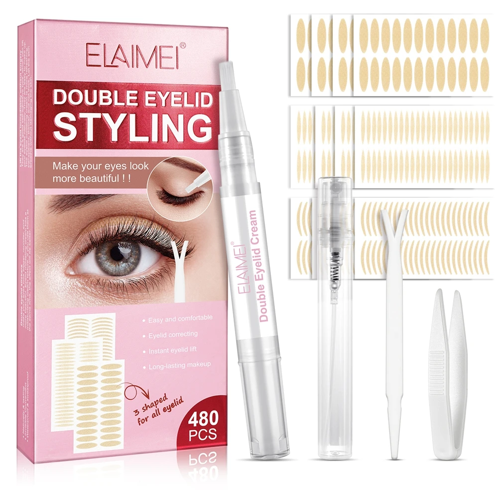 

ELAIMEI 480 Pcs Transparent Natural Long Lasting Waterproof Invisible Double Eyelid Sticker Eyeliner Sticker Lace Eyelid Tape