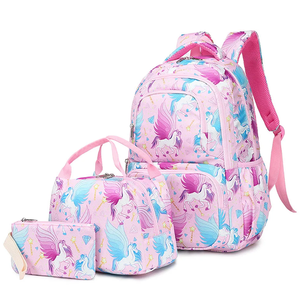 

3PCS New Design Durable Canvas Wholesale Cheap Soft Kids Unicorn School Bag Set backpack for girls, Customized color