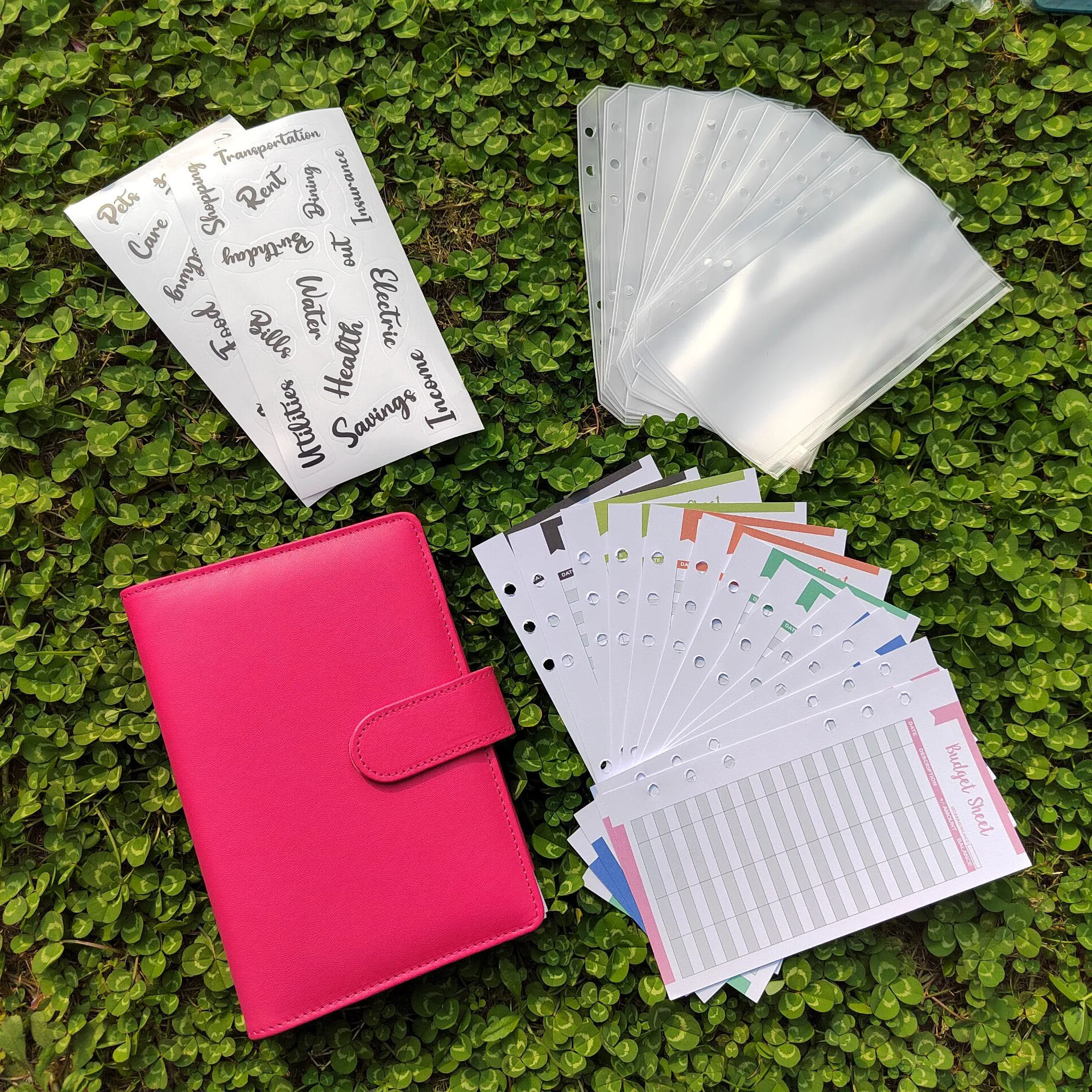

Hot selling A6 notebook binder loose leaf budget binders set with cash envelopes PU leather planner stickers label