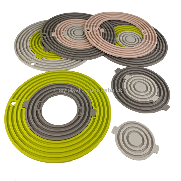 

3 in 1 Detachable multi-purpose round Silicone table Mat, Silicone Pot Mat Cup Coaster For Heat Resistant, Pink/green/grey