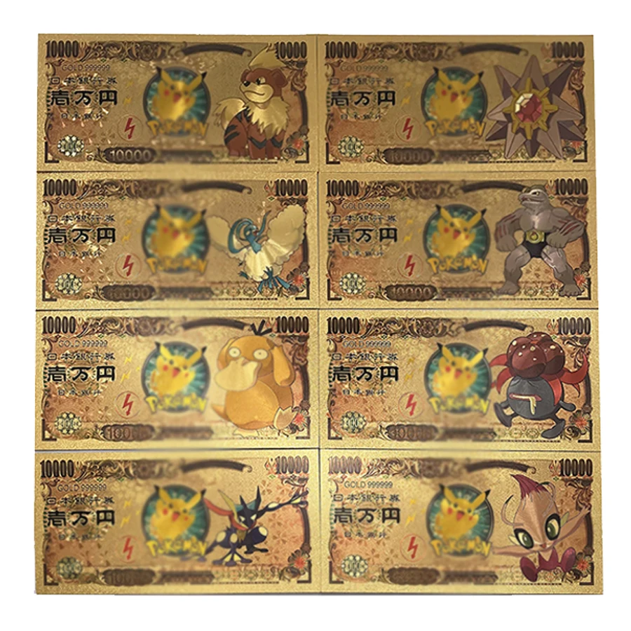 

2022 Hot Sale Anime Gold Card PSY-duck Cartoon Poke-mon golden plastic banknote metal card For Children gift
