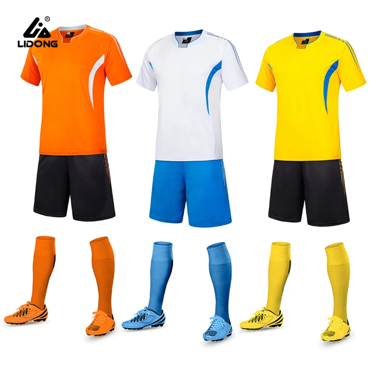 

2021 Fashion Full Kits Uniforms Football Sublimated Soccer Jersey Set For Football Club, Yellow,white,red,green,dark blue ,light blue,orange/customized