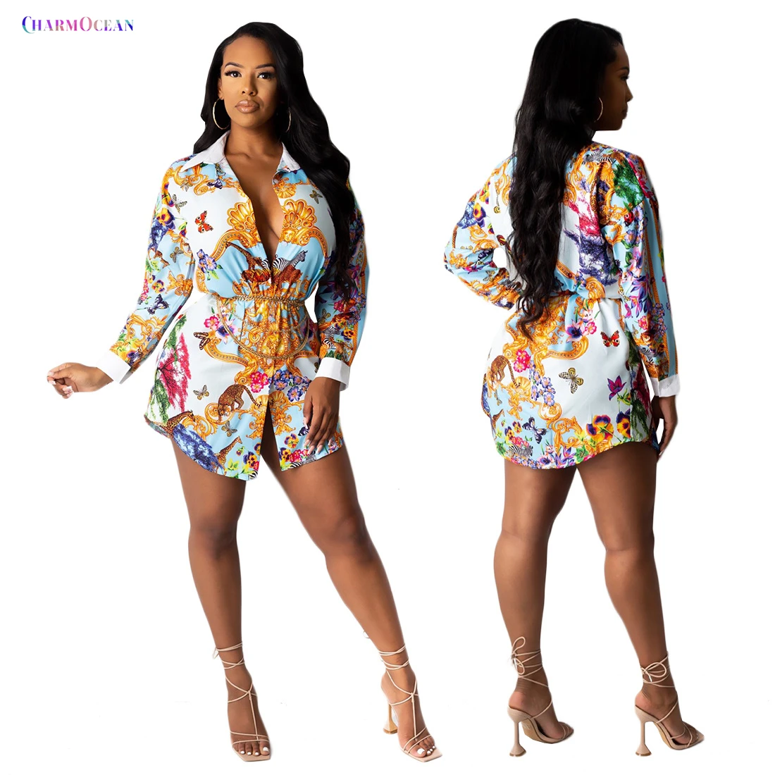 

Free Shipping C09355 - women fashion casual printed long sleeve blouse