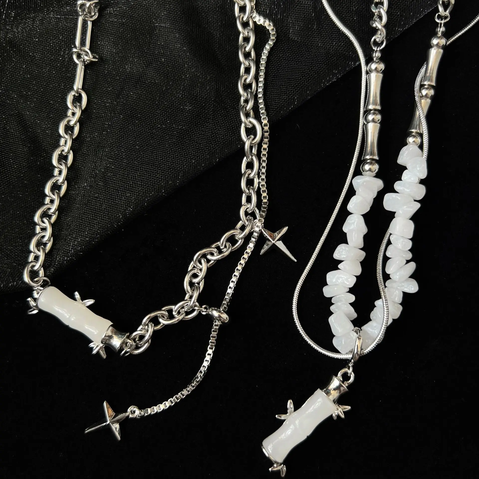 

Light luxury retro stone necklace pendant female minority design removable as earring jewelry accessories