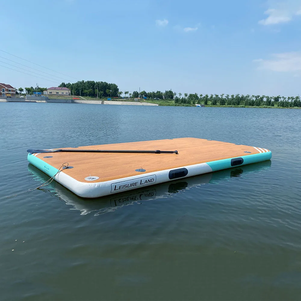 

inflatable dropstitch floating pontoon leisure land mat without EVA, Blue/white