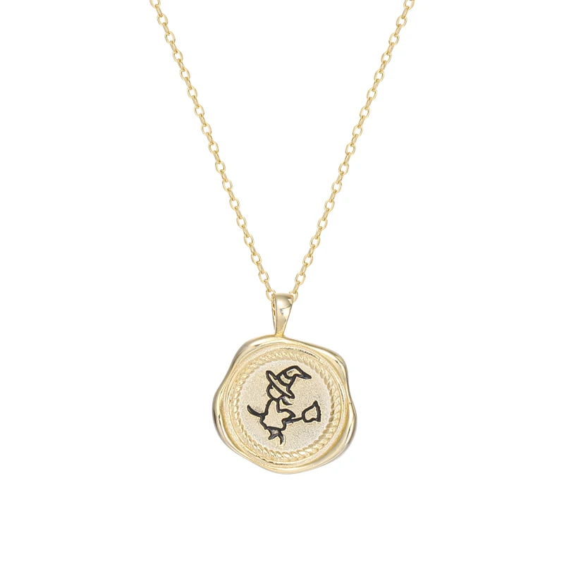 

Halloween Cartoon sliver Jewelries cable chain cute little witch coins gold plated necklace