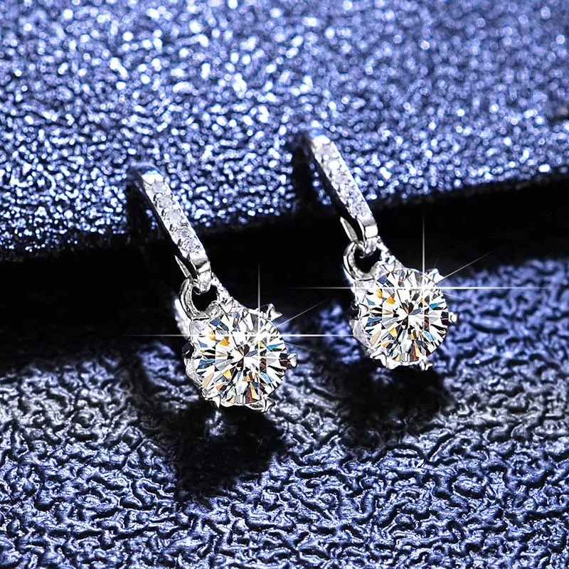 

Silver 925 Original Diamond Test Past Round Brilliant Cut Total 1 Carat D Color Moissanite Drop Earrings Gemstone Party Jewelry