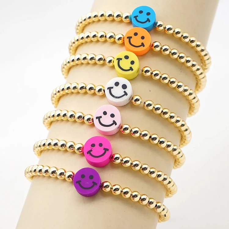 

Fashion Handmade Gold Beaded Colorful Smiley Face Bracelet for Women