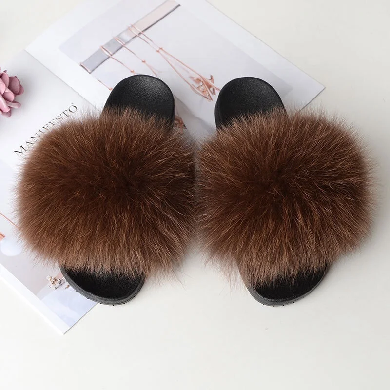 

Plush slippers furry fur big racoon fur slides fur slides, Customized color