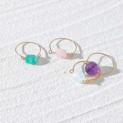

New Classic Cute Design Hot Selling Good Quality Fashion Personality Colorful Multi-tiered Simple Natural Stone Ring Set Jewelry